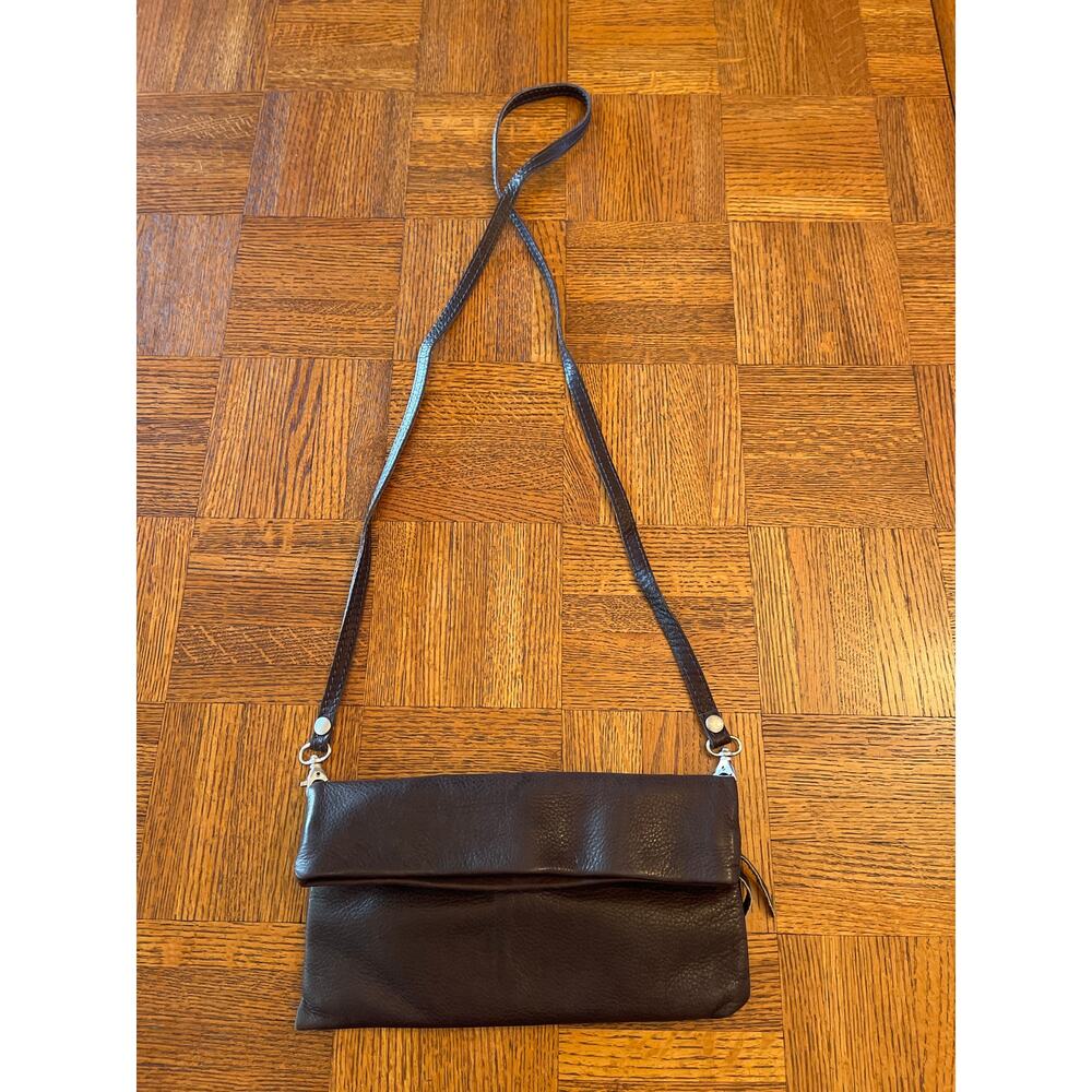 Italian leather made in Italy, pulled over clutch Crossbody purse Brown